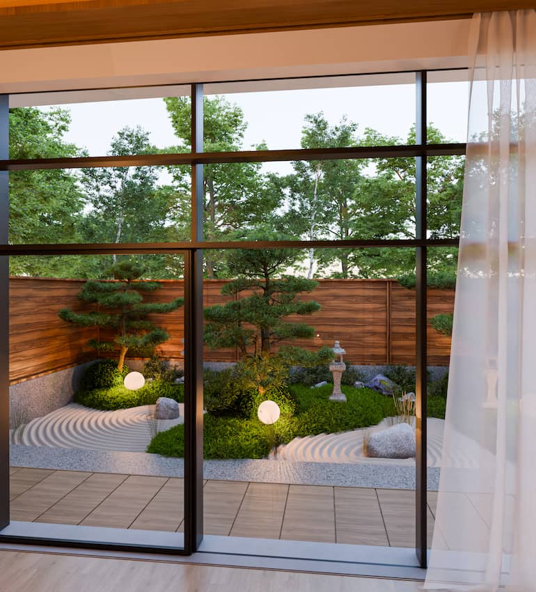 vetrata di una villa con vista giardino
